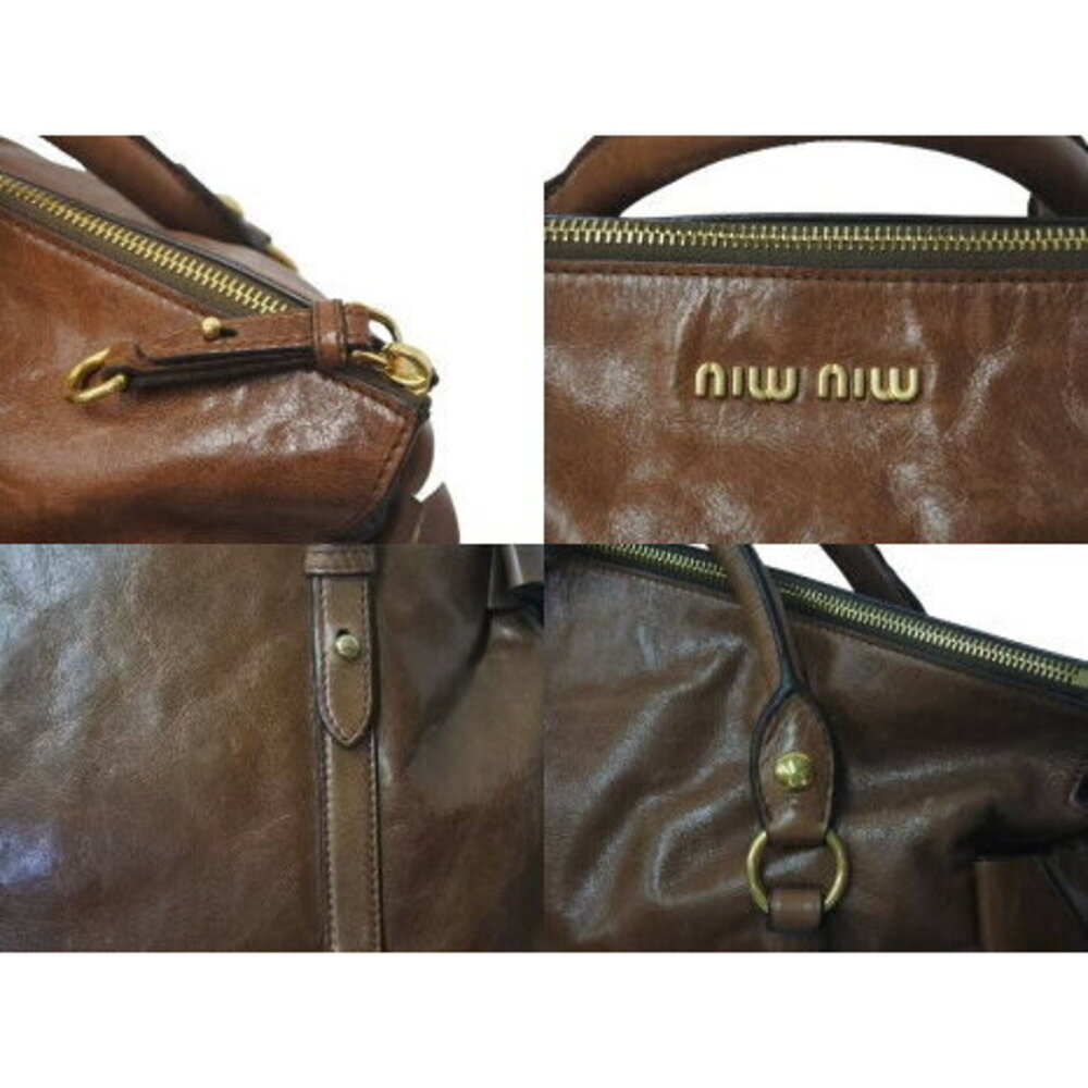 Miu Miu Side Rion Handbag Brown Leather - Picture 5 of 8